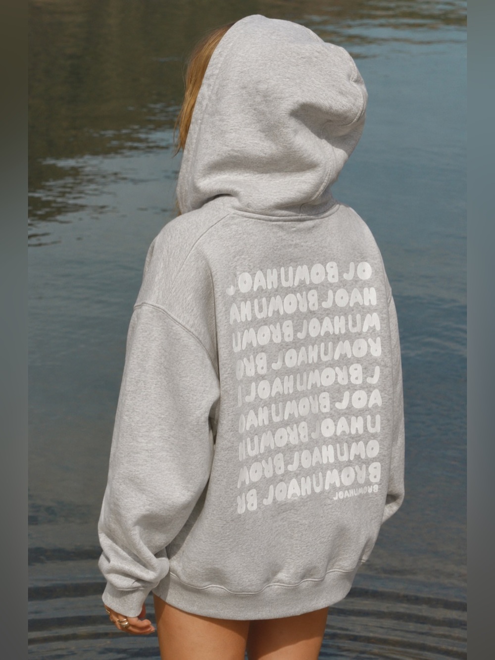 Joah Brown Pearl Grey French Terry Repeat Logo Hoodie